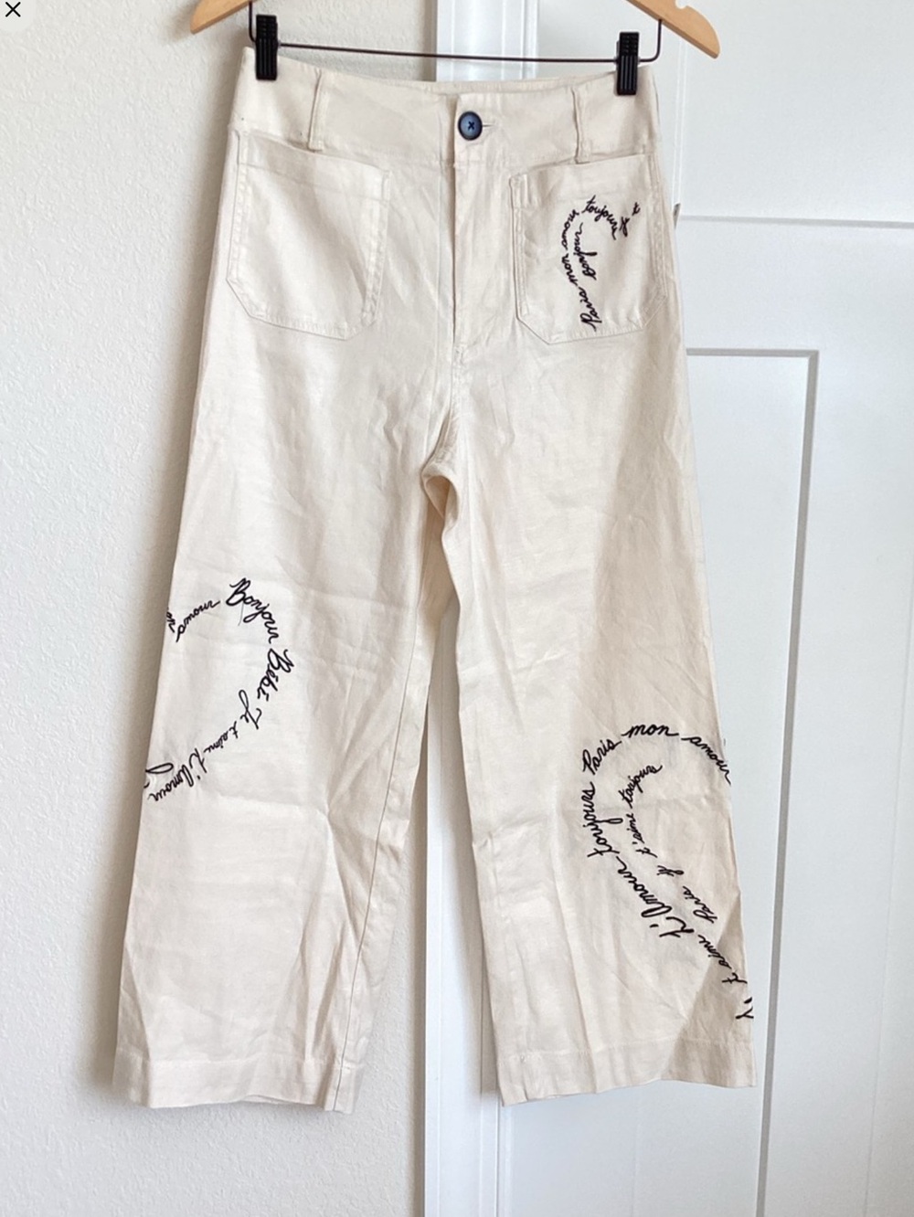 🇫🇷Anthropologie Colette Pants Maeve Linen Blend Cropped Wide Leg New 26P France - Picture 6 of 13
